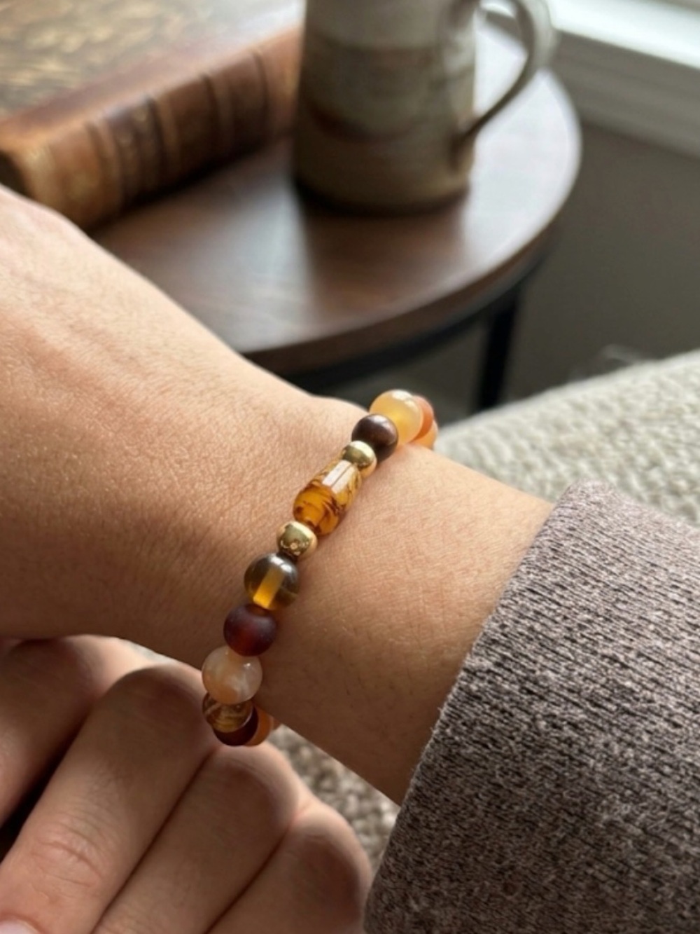 Autumn Glass Bead Stretch Bracelet